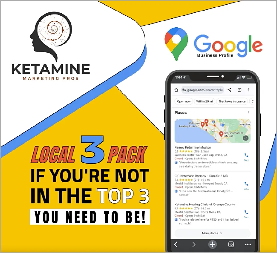 Advertisement for Ketamine Marketing Pros featuring