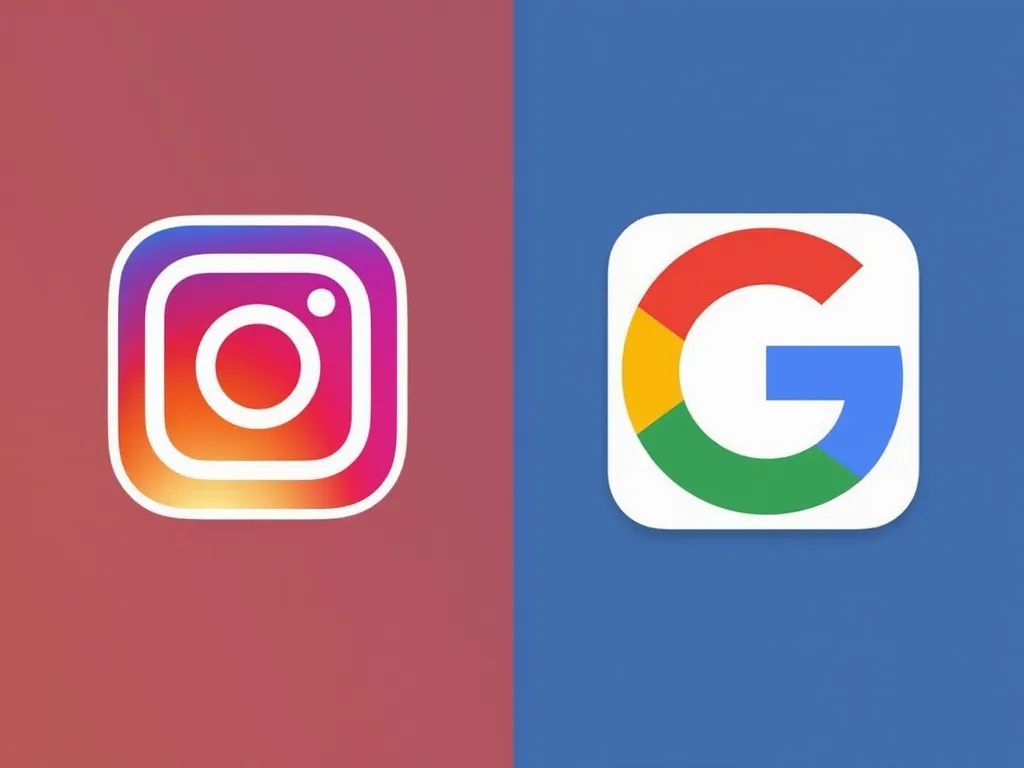 Split image featuring the Instagram logo on the left with a pink background and the Google logo on the right with a blue background. - Ketamine
