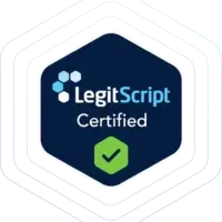 A dark blue hexagonal badge with 