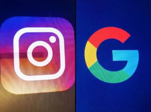 A split-screen image featuring the Instagram logo, ideal for Instagram Ads, on the left and the Google logo on the right—all set against vibrant backgrounds. - Ketamine