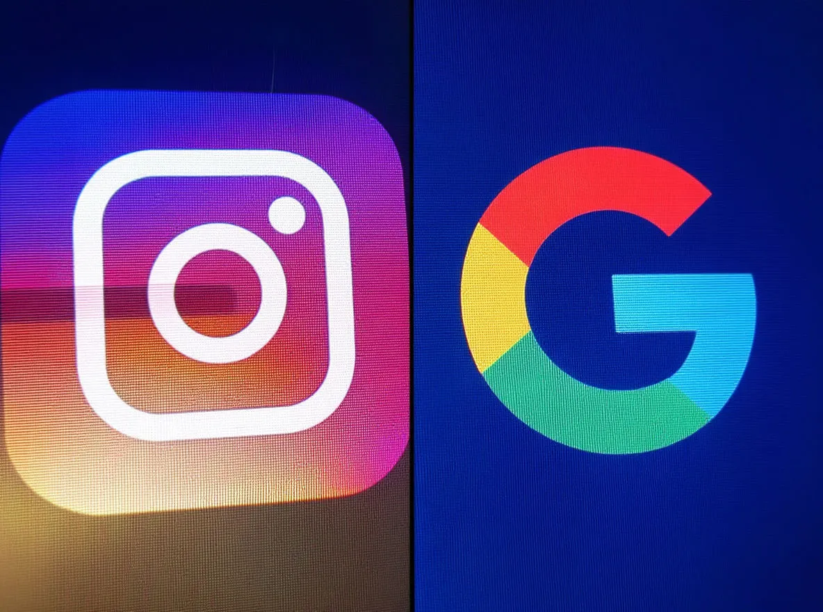A split-screen image featuring the Instagram logo, ideal for Instagram Ads, on the left and the Google logo on the right—all set against vibrant backgrounds. - Ketamine